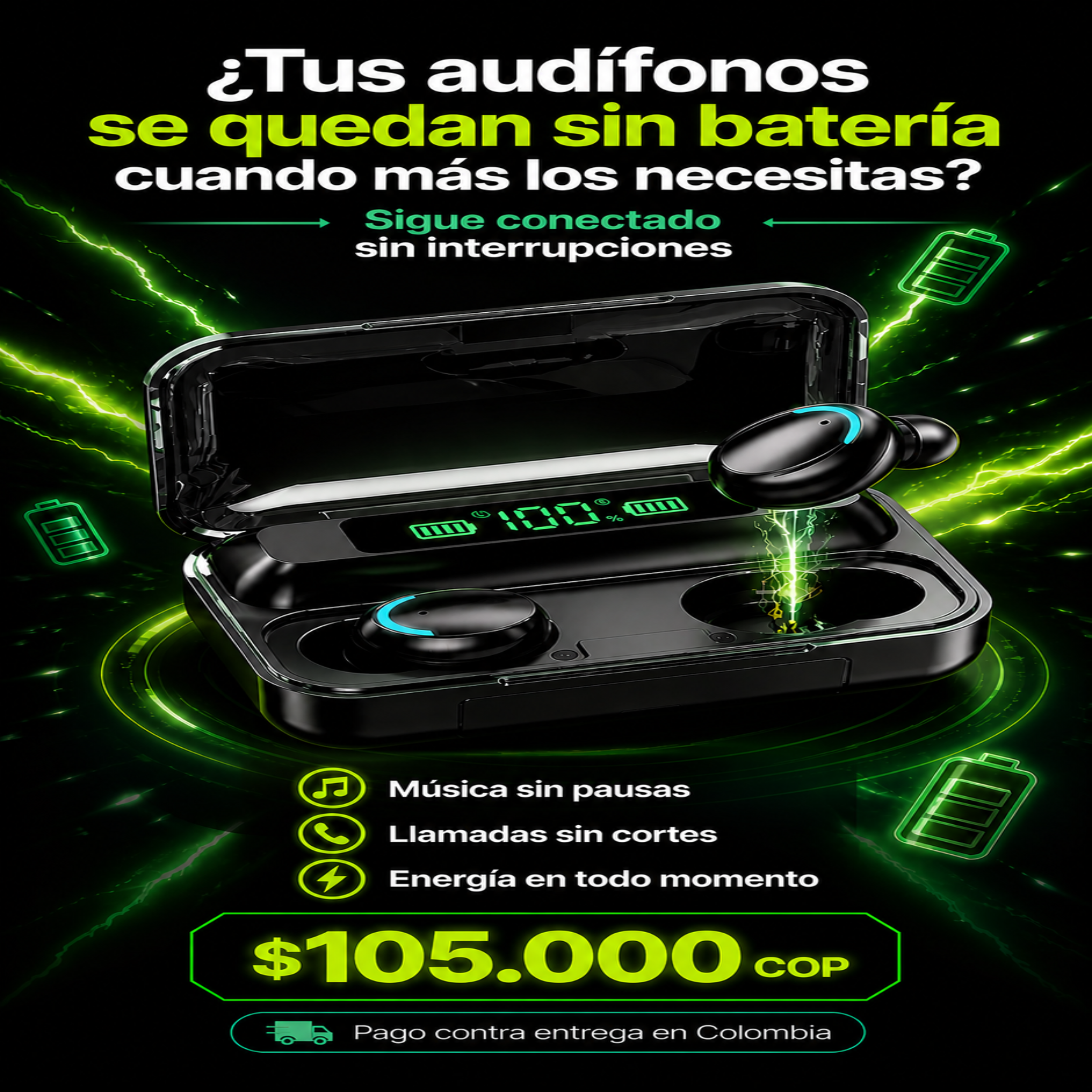 Audífonos Inalámbrico power bank f9